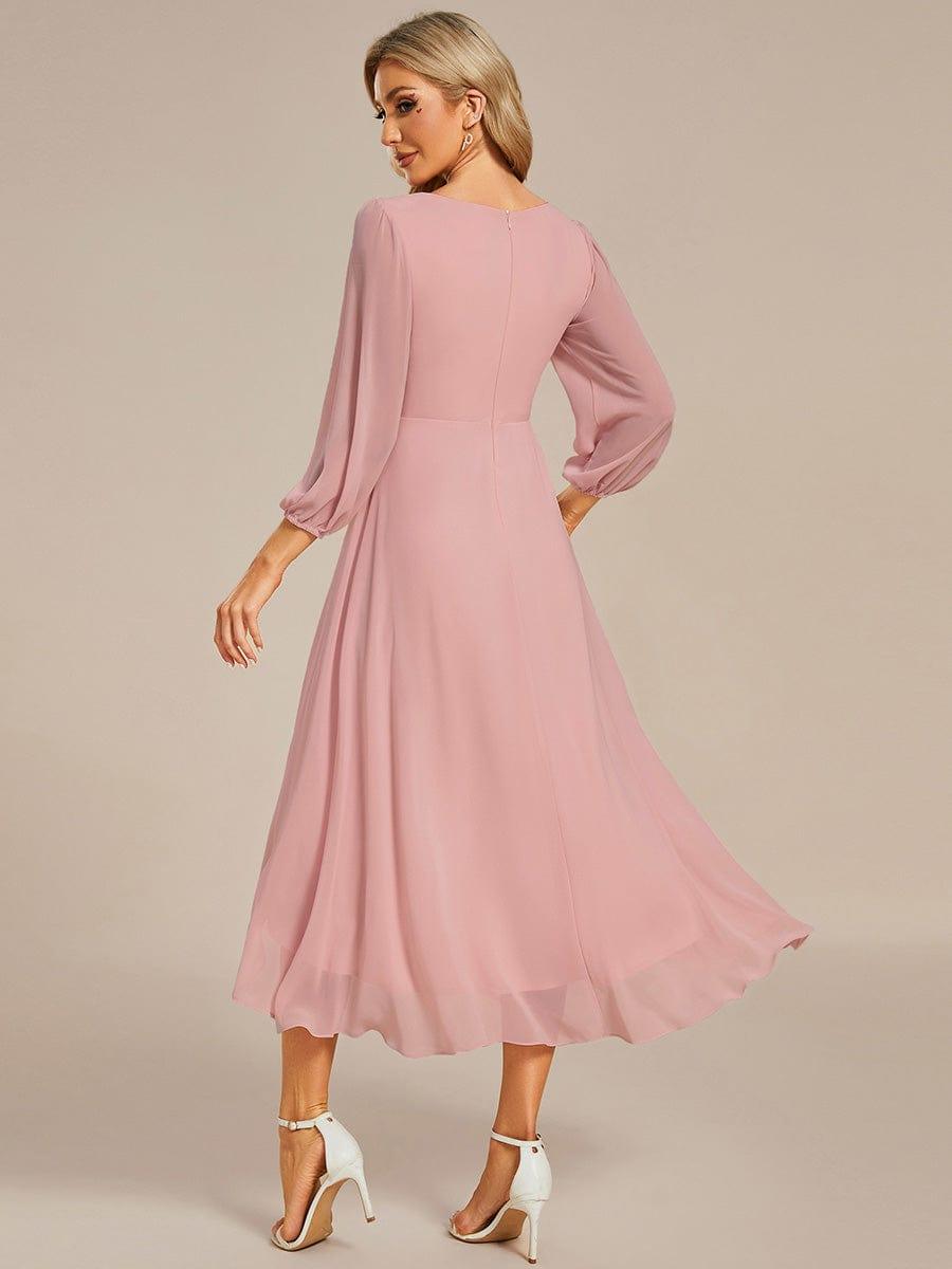 BRIAR|3/4 Sleeves Asymmetrical Hem A-Line Midi Bridesmaid Dress