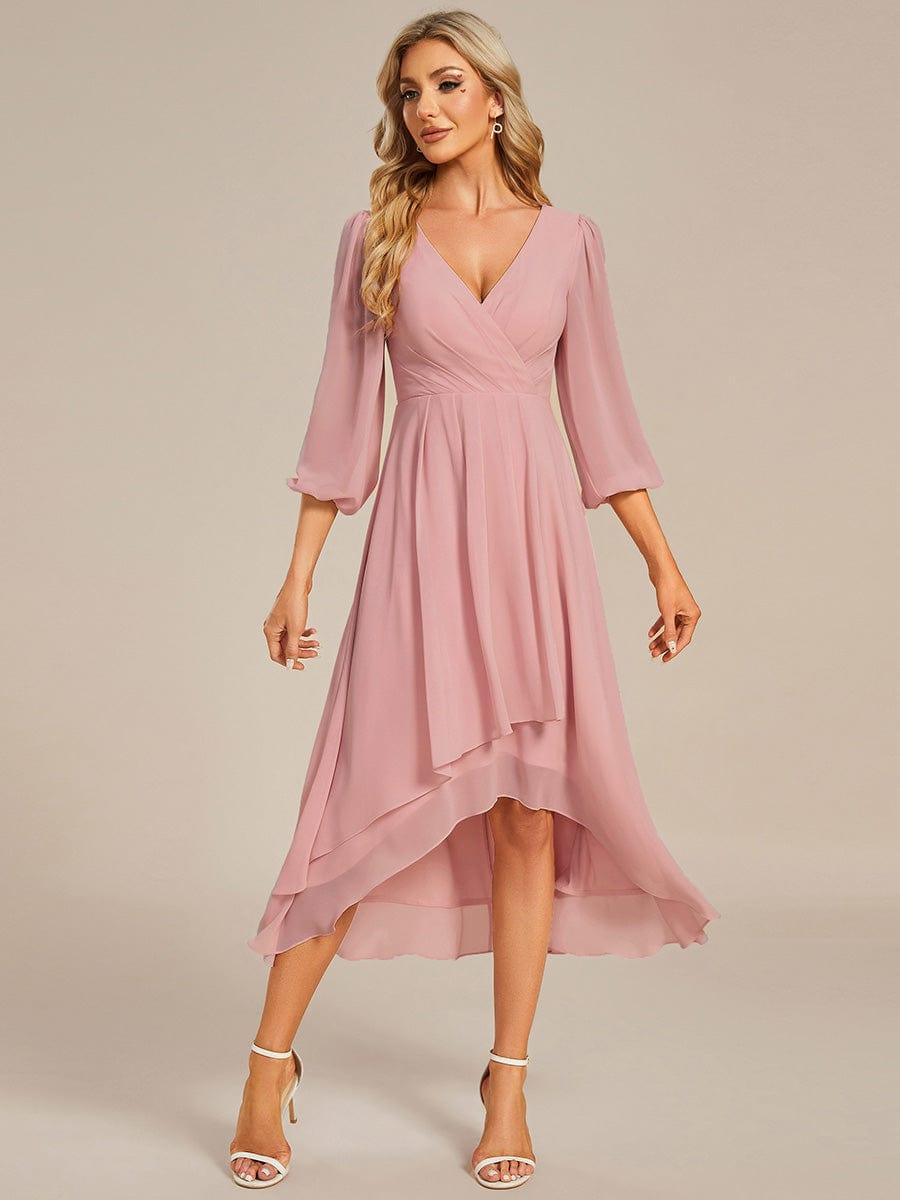 BRIAR|3/4 Sleeves Asymmetrical Hem A-Line Midi Bridesmaid Dress