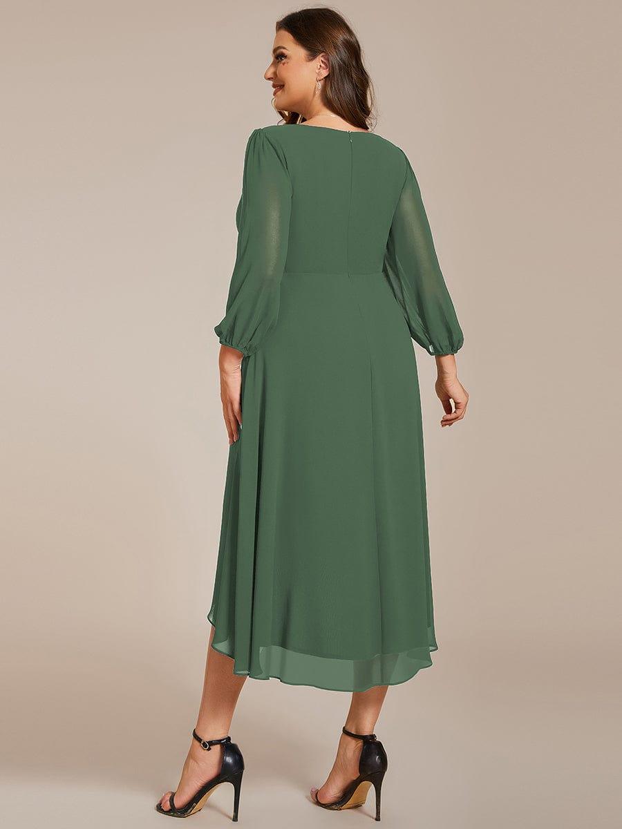 BRIAR|3/4 Sleeves Asymmetrical Hem A-Line Midi Bridesmaid Dress