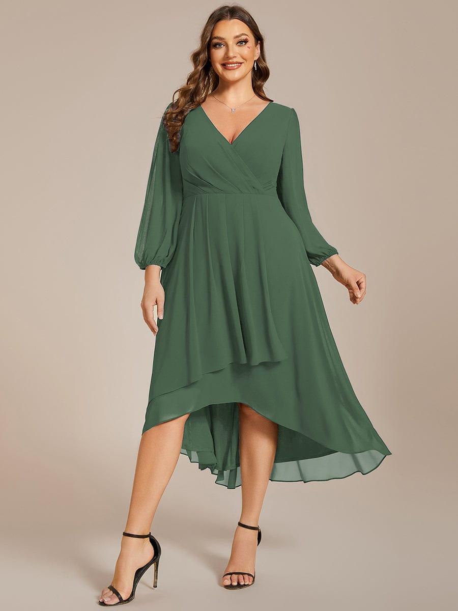 BRIAR|3/4 Sleeves Asymmetrical Hem A-Line Midi Bridesmaid Dress