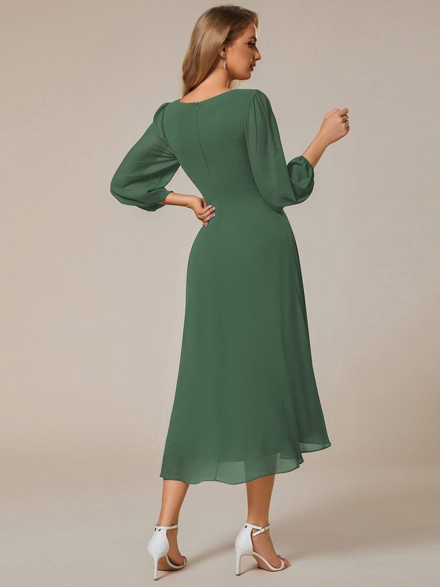 BRIAR|3/4 Sleeves Asymmetrical Hem A-Line Midi Bridesmaid Dress