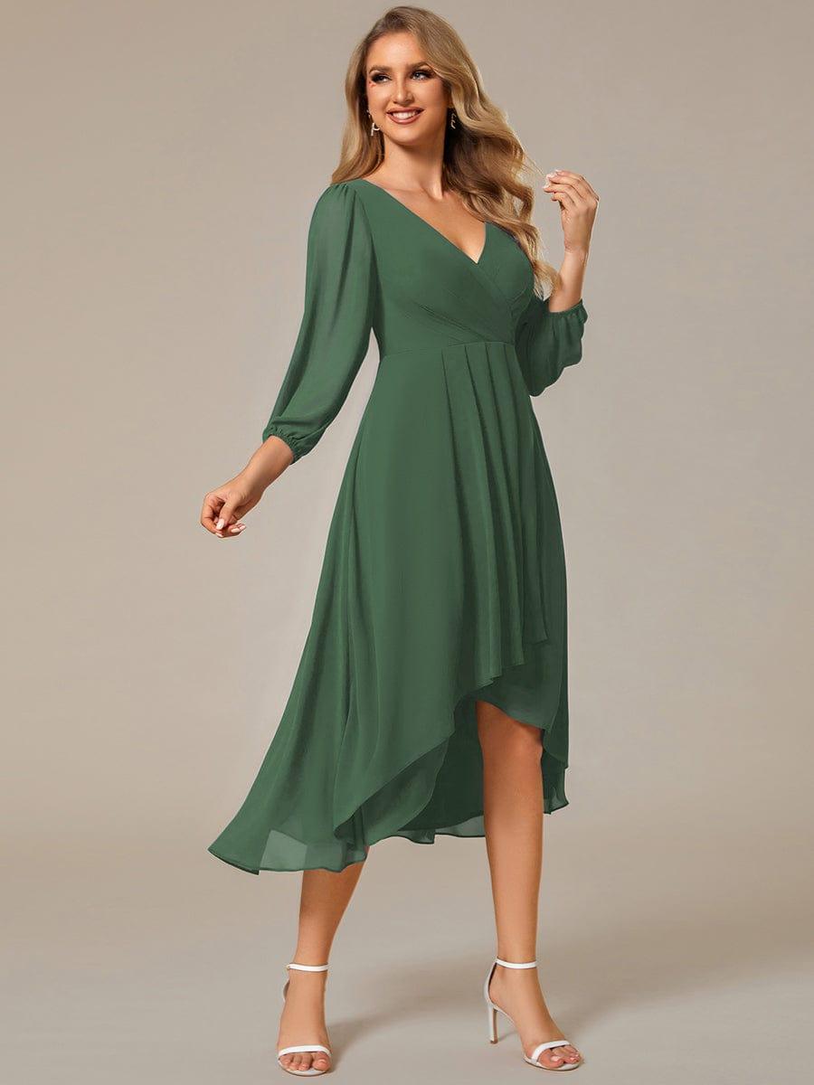 BRIAR|3/4 Sleeves Asymmetrical Hem A-Line Midi Bridesmaid Dress