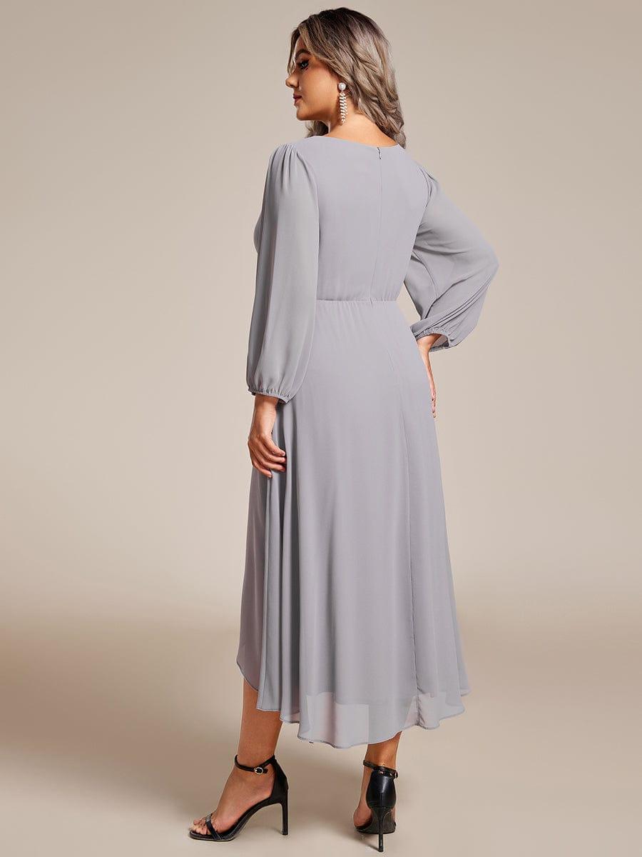 BRIAR|3/4 Sleeves Asymmetrical Hem A-Line Midi Bridesmaid Dress