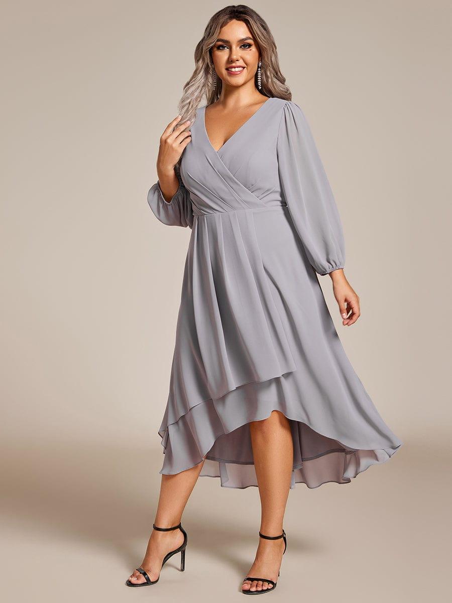 BRIAR|3/4 Sleeves Asymmetrical Hem A-Line Midi Bridesmaid Dress