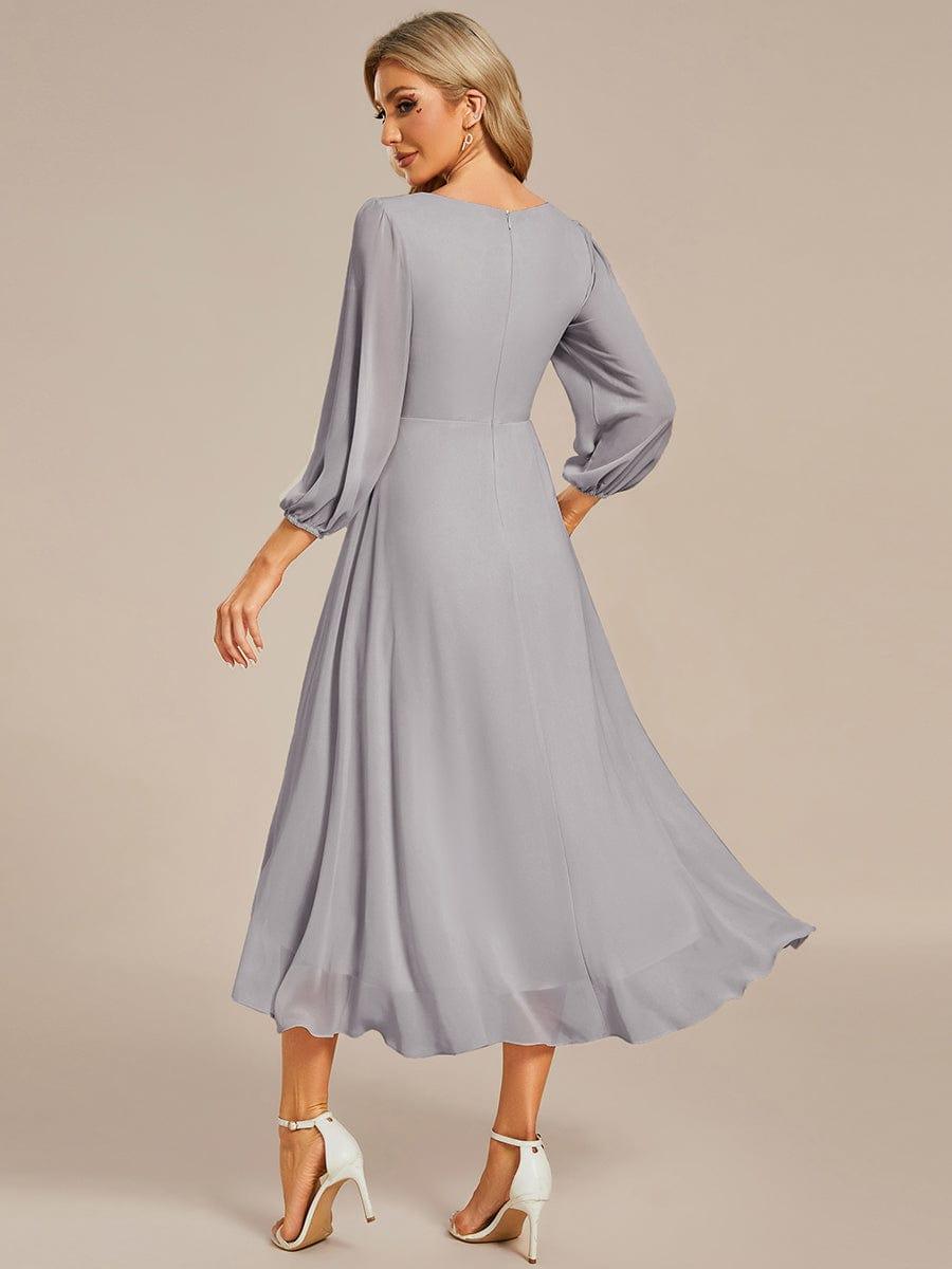 BRIAR|3/4 Sleeves Asymmetrical Hem A-Line Midi Bridesmaid Dress