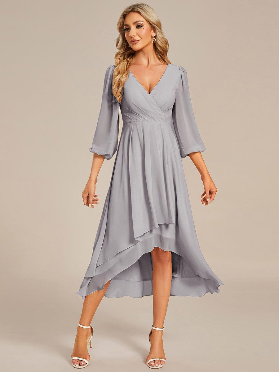 BRIAR|3/4 Sleeves Asymmetrical Hem A-Line Midi Bridesmaid Dress