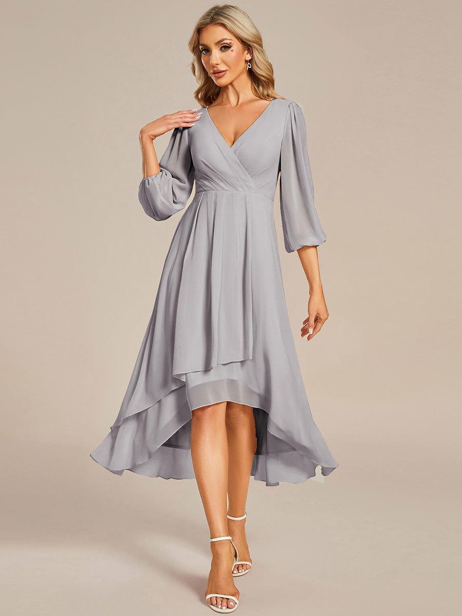 BRIAR|3/4 Sleeves Asymmetrical Hem A-Line Midi Bridesmaid Dress