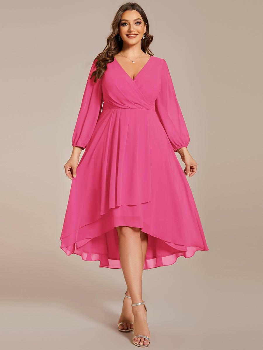 BRIAR|3/4 Sleeves Asymmetrical Hem A-Line Midi Bridesmaid Dress