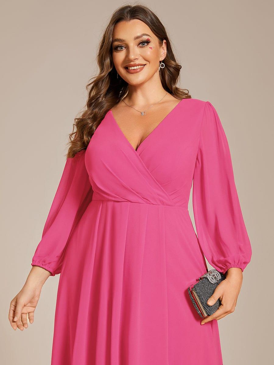 BRIAR|3/4 Sleeves Asymmetrical Hem A-Line Midi Bridesmaid Dress