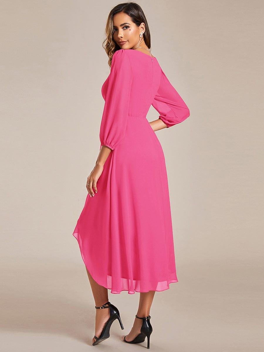 BRIAR|3/4 Sleeves Asymmetrical Hem A-Line Midi Bridesmaid Dress