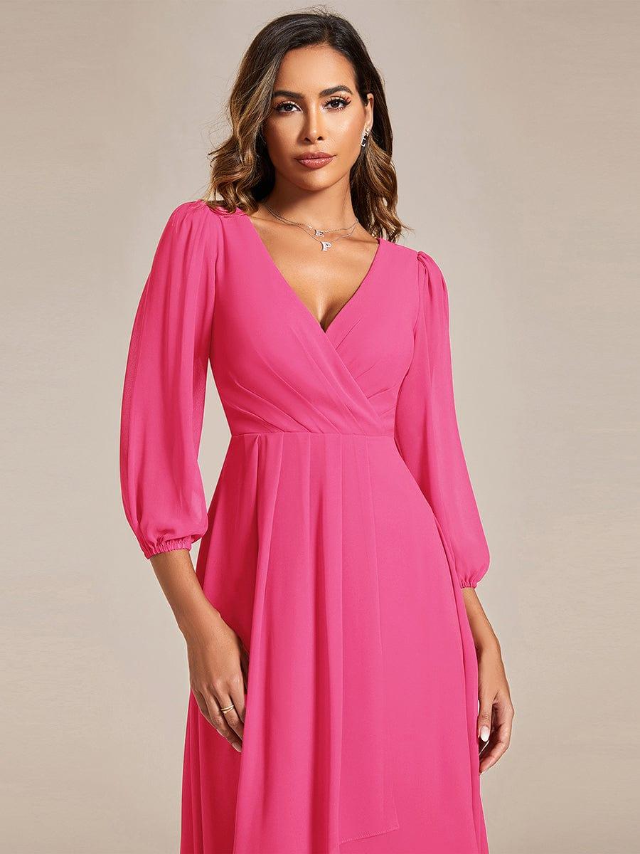 BRIAR|3/4 Sleeves Asymmetrical Hem A-Line Midi Bridesmaid Dress