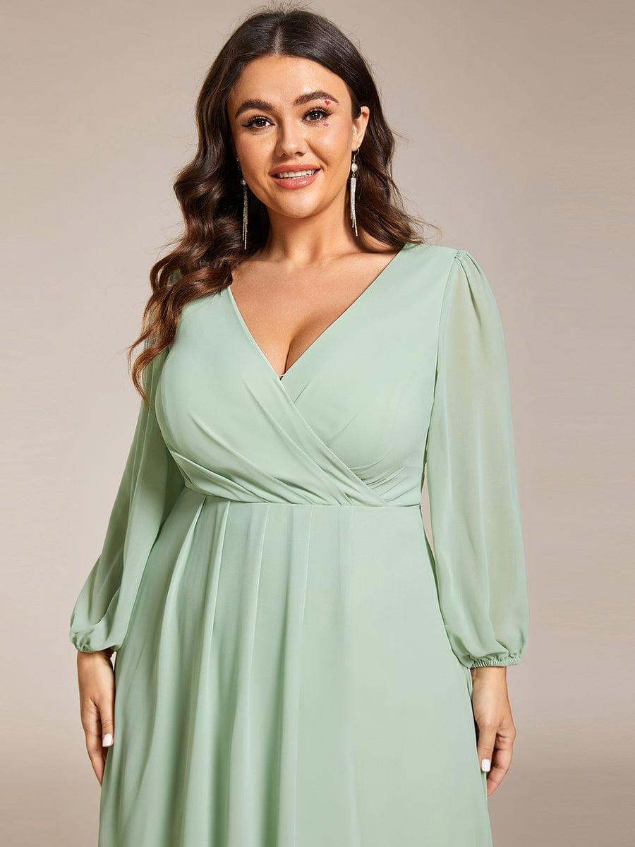 BRIAR|3/4 Sleeves Asymmetrical Hem A-Line Midi Bridesmaid Dress