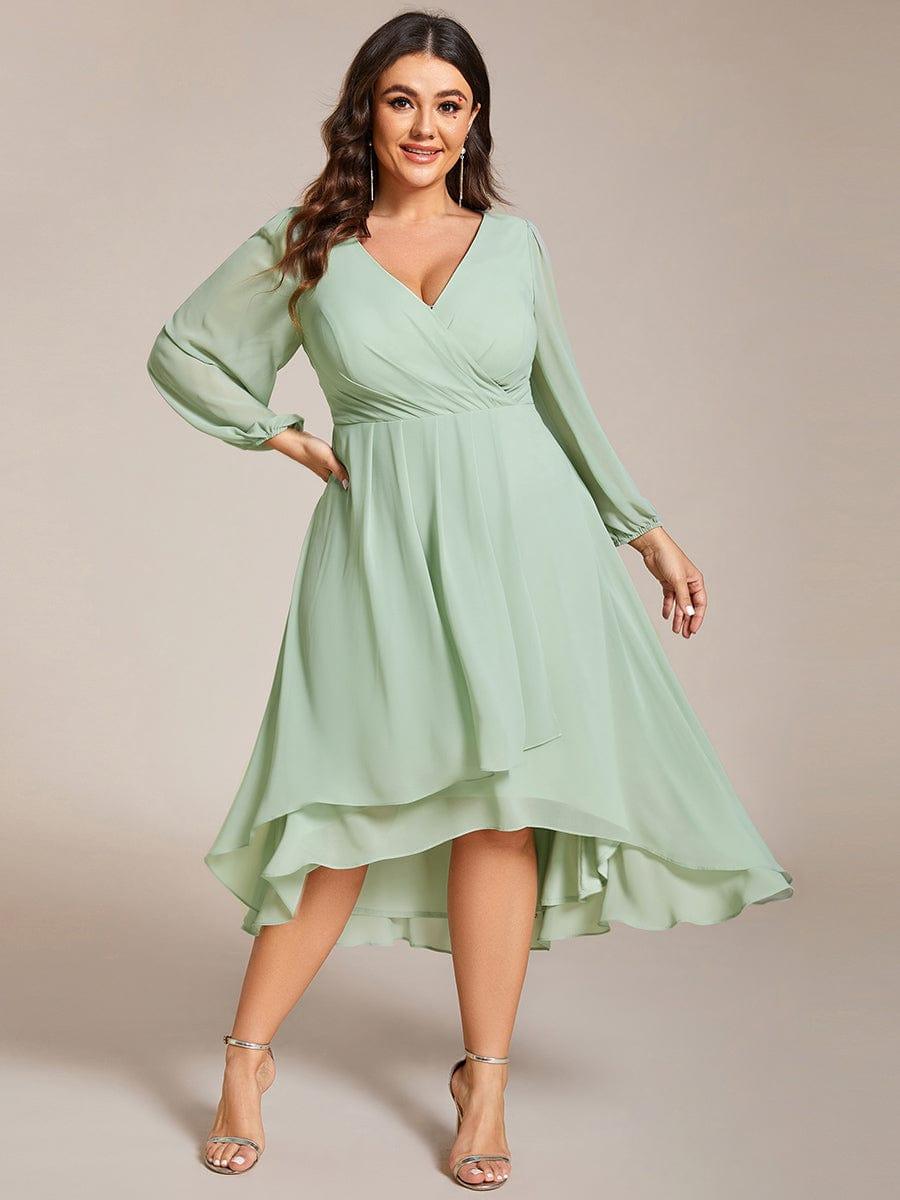 BRIAR|3/4 Sleeves Asymmetrical Hem A-Line Midi Bridesmaid Dress