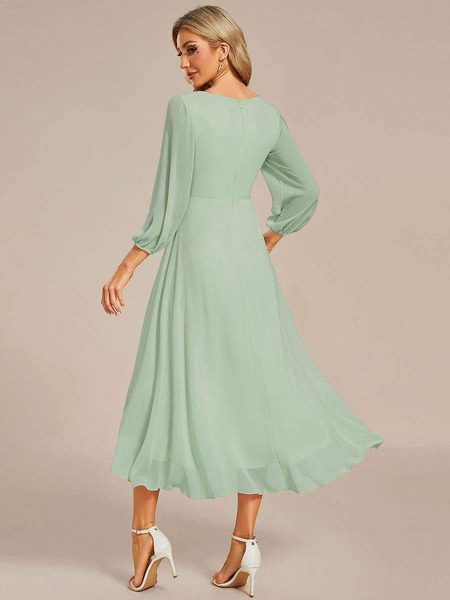 BRIAR|3/4 Sleeves Asymmetrical Hem A-Line Midi Bridesmaid Dress