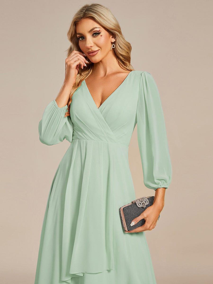 BRIAR|3/4 Sleeves Asymmetrical Hem A-Line Midi Bridesmaid Dress