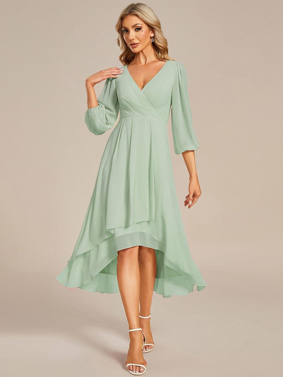BRIAR|3/4 Sleeves Asymmetrical Hem A-Line Midi Bridesmaid Dress