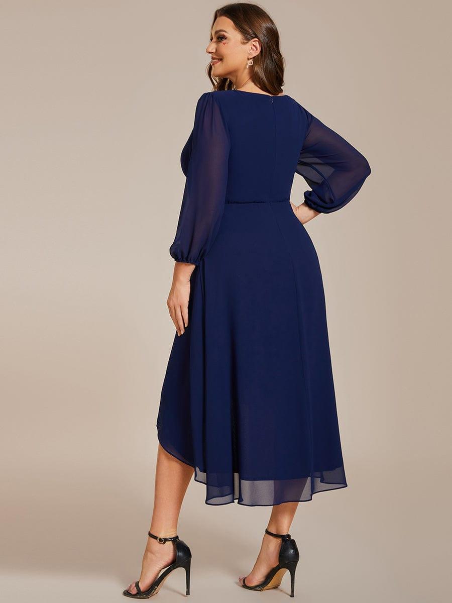 BRIAR|3/4 Sleeves Asymmetrical Hem A-Line Midi Bridesmaid Dress