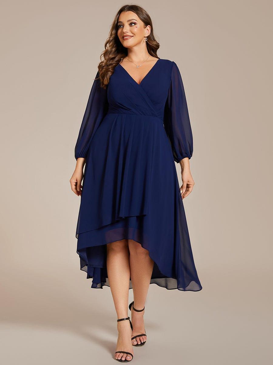 BRIAR|3/4 Sleeves Asymmetrical Hem A-Line Midi Bridesmaid Dress