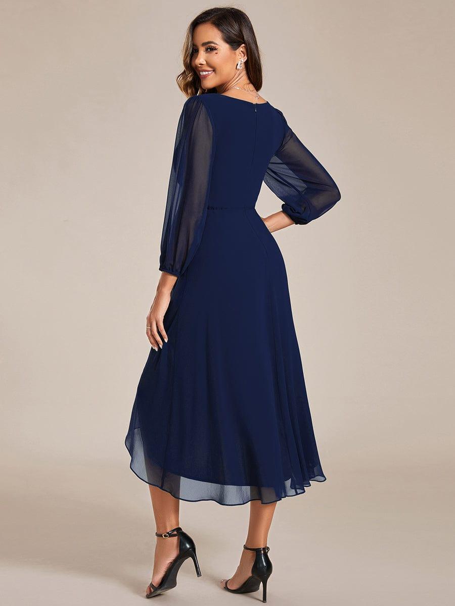BRIAR|3/4 Sleeves Asymmetrical Hem A-Line Midi Bridesmaid Dress