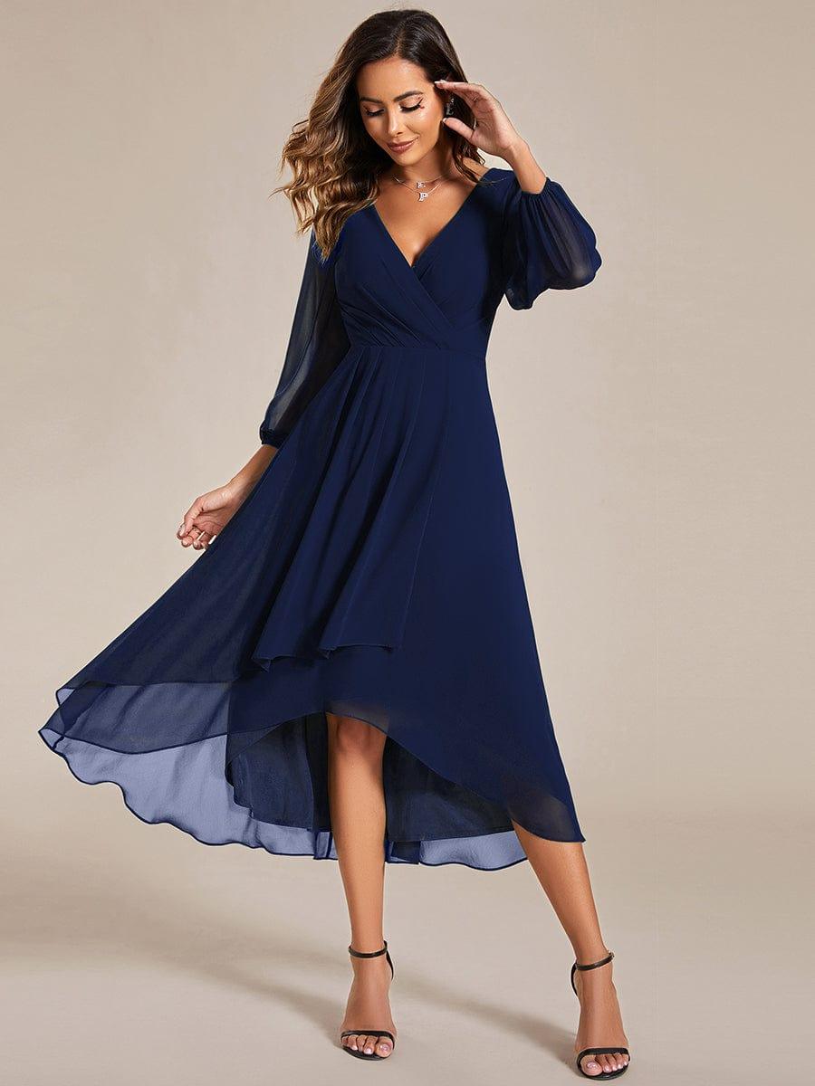 BRIAR|3/4 Sleeves Asymmetrical Hem A-Line Midi Bridesmaid Dress