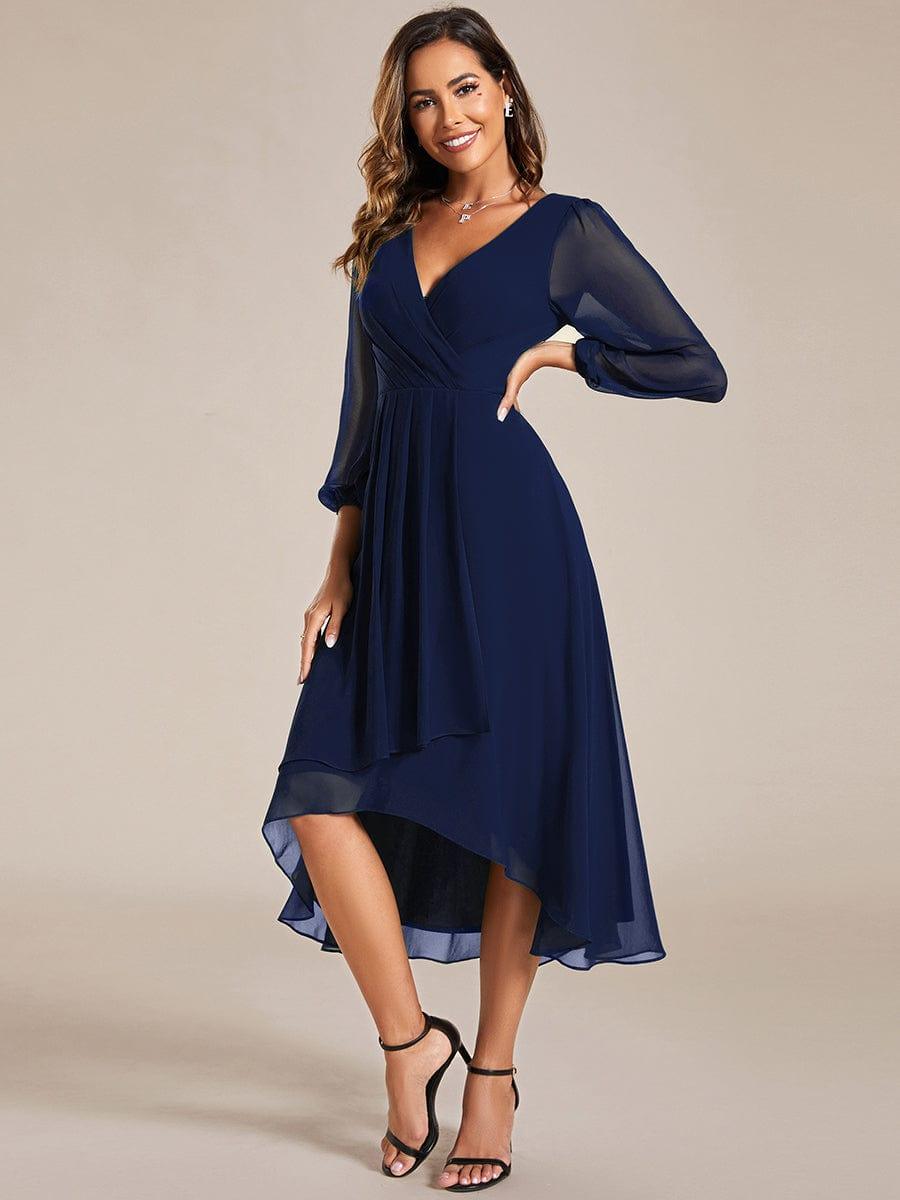 BRIAR|3/4 Sleeves Asymmetrical Hem A-Line Midi Bridesmaid Dress