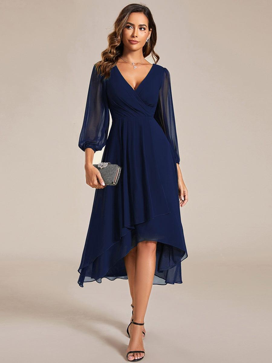BRIAR|3/4 Sleeves Asymmetrical Hem A-Line Midi Bridesmaid Dress