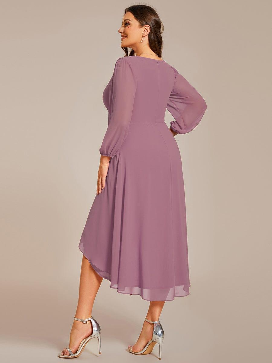 BRIAR|3/4 Sleeves Asymmetrical Hem A-Line Midi Bridesmaid Dress