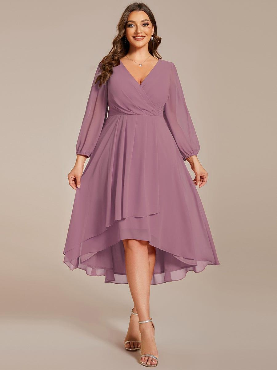 BRIAR|3/4 Sleeves Asymmetrical Hem A-Line Midi Bridesmaid Dress