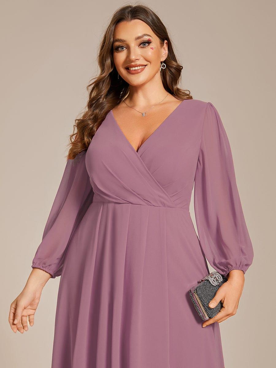 BRIAR|3/4 Sleeves Asymmetrical Hem A-Line Midi Bridesmaid Dress