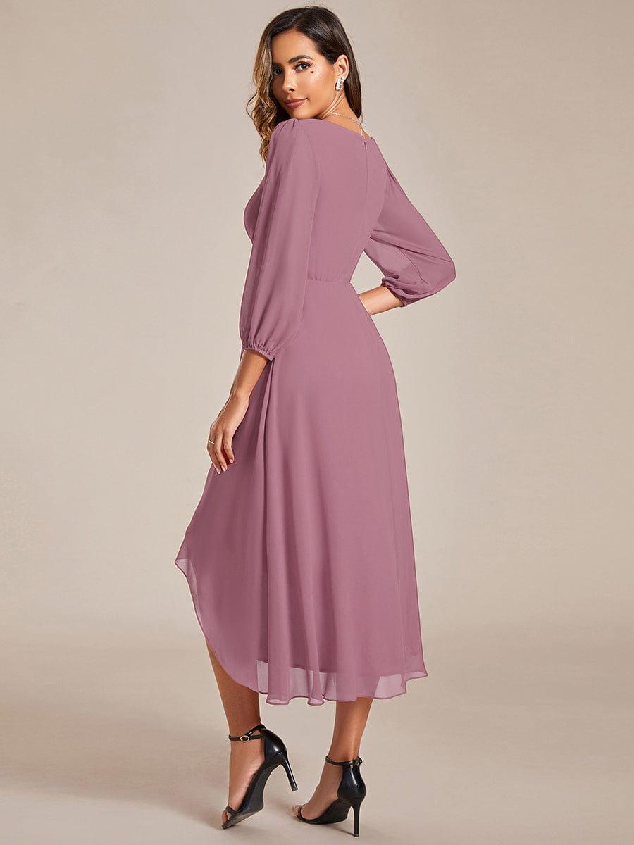 BRIAR|3/4 Sleeves Asymmetrical Hem A-Line Midi Bridesmaid Dress