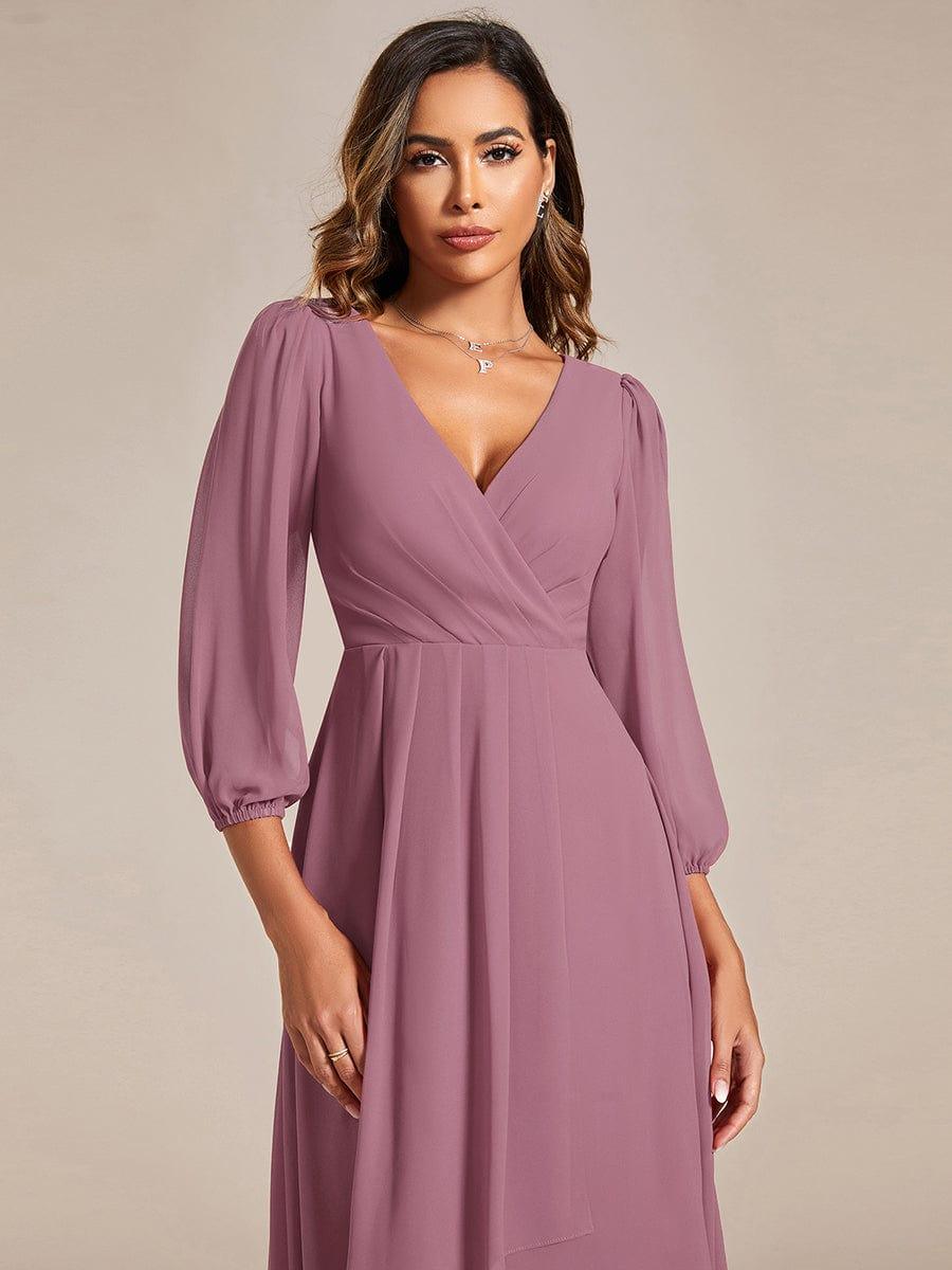 BRIAR|3/4 Sleeves Asymmetrical Hem A-Line Midi Bridesmaid Dress