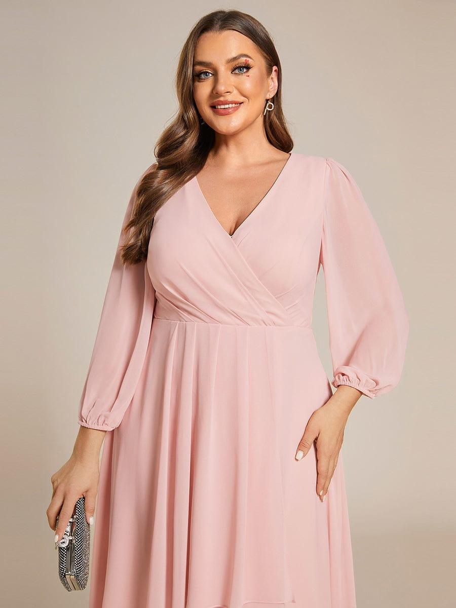 BRIAR|3/4 Sleeves Asymmetrical Hem A-Line Midi Bridesmaid Dress