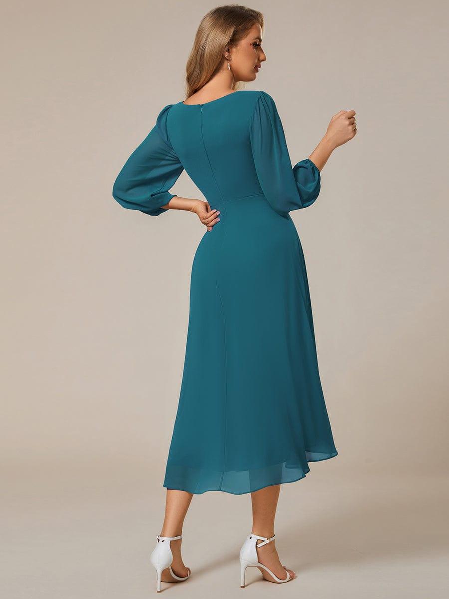 BRIAR|3/4 Sleeves Asymmetrical Hem A-Line Midi Bridesmaid Dress