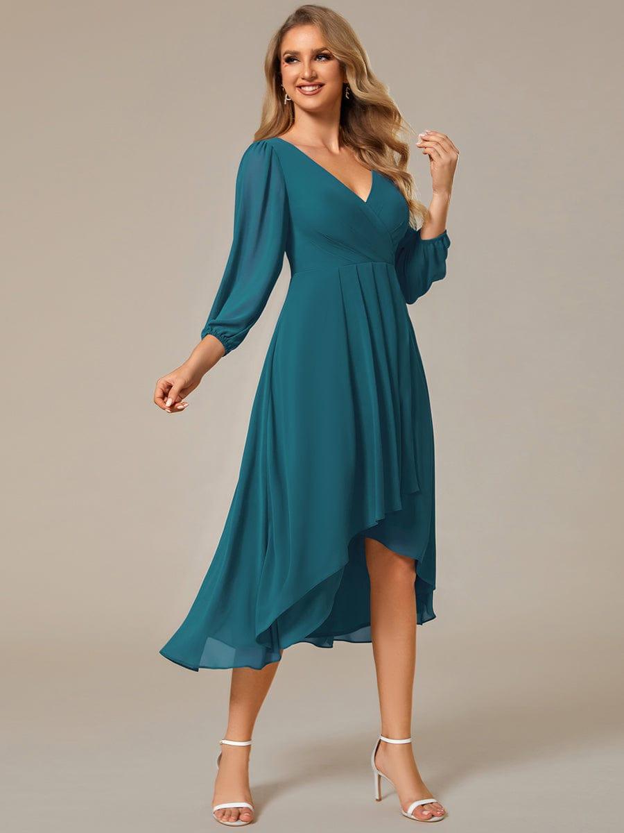 BRIAR|3/4 Sleeves Asymmetrical Hem A-Line Midi Bridesmaid Dress