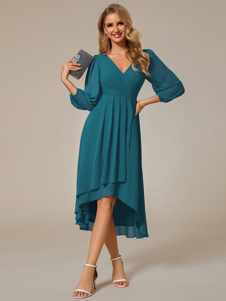 BRIAR|3/4 Sleeves Asymmetrical Hem A-Line Midi Bridesmaid Dress