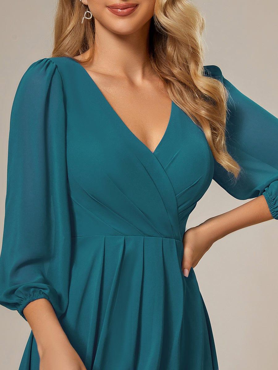 BRIAR|3/4 Sleeves Asymmetrical Hem A-Line Midi Bridesmaid Dress