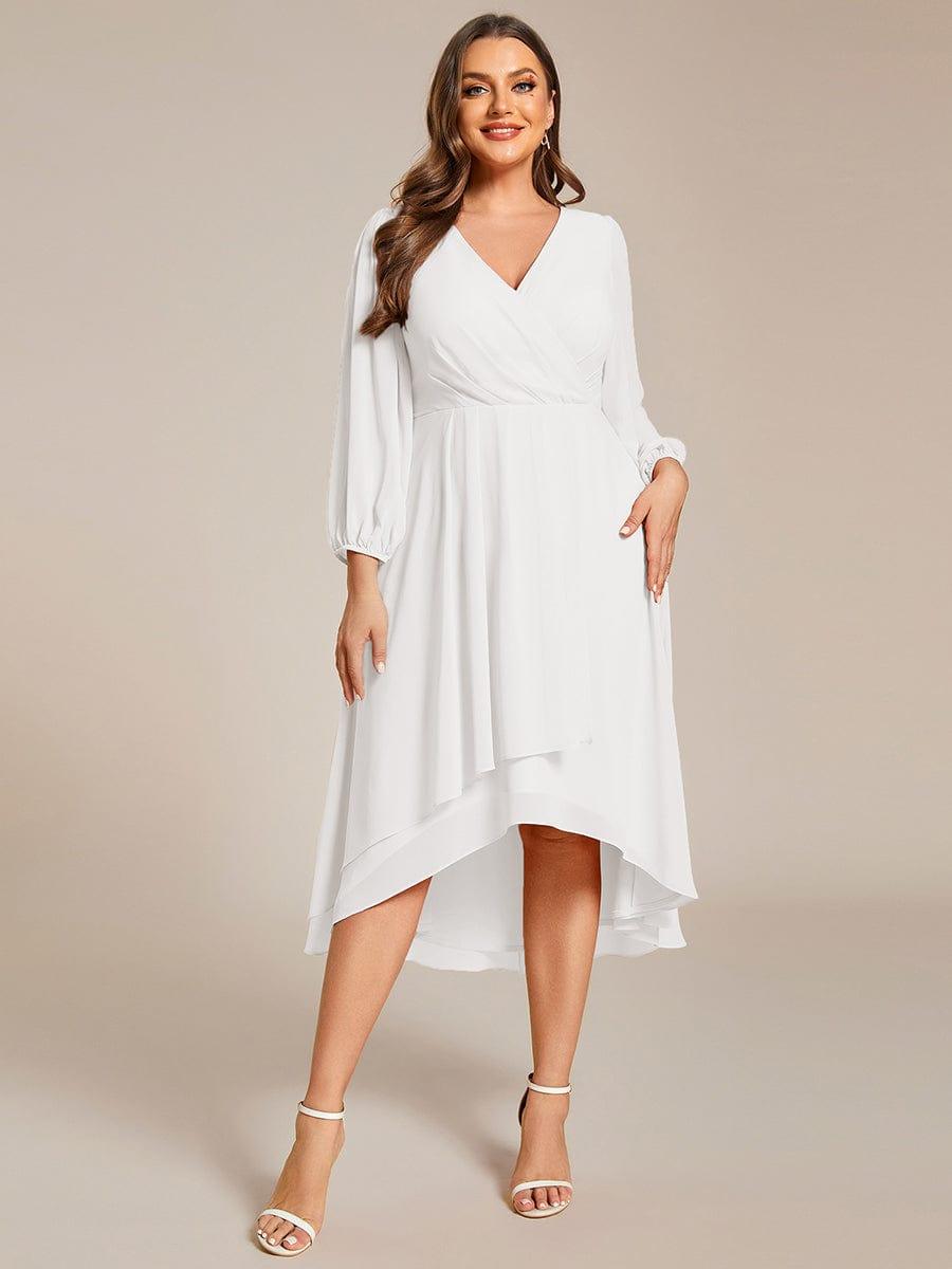 BRIAR|3/4 Sleeves Asymmetrical Hem A-Line Midi Bridesmaid Dress