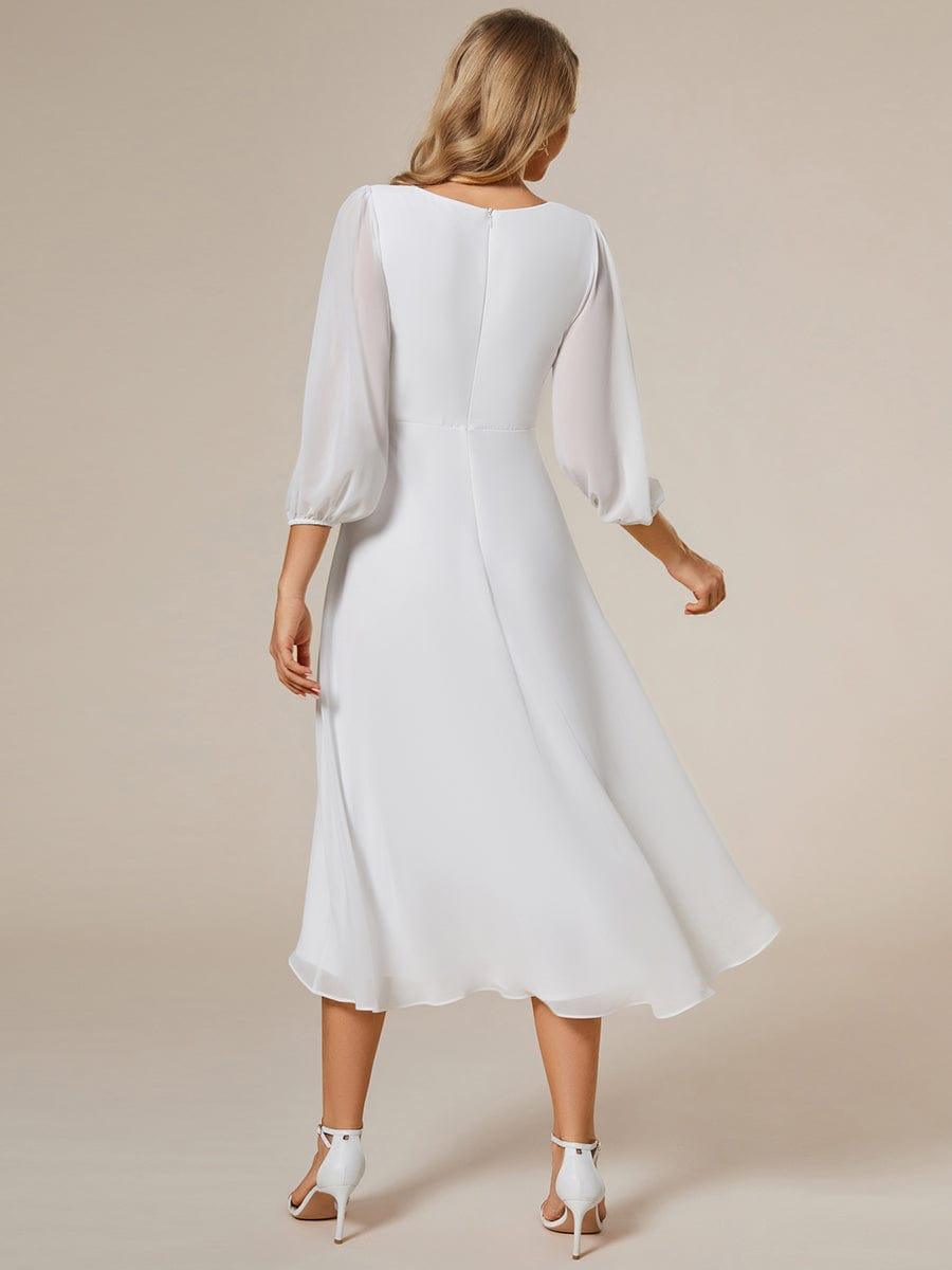 BRIAR|3/4 Sleeves Asymmetrical Hem A-Line Midi Bridesmaid Dress