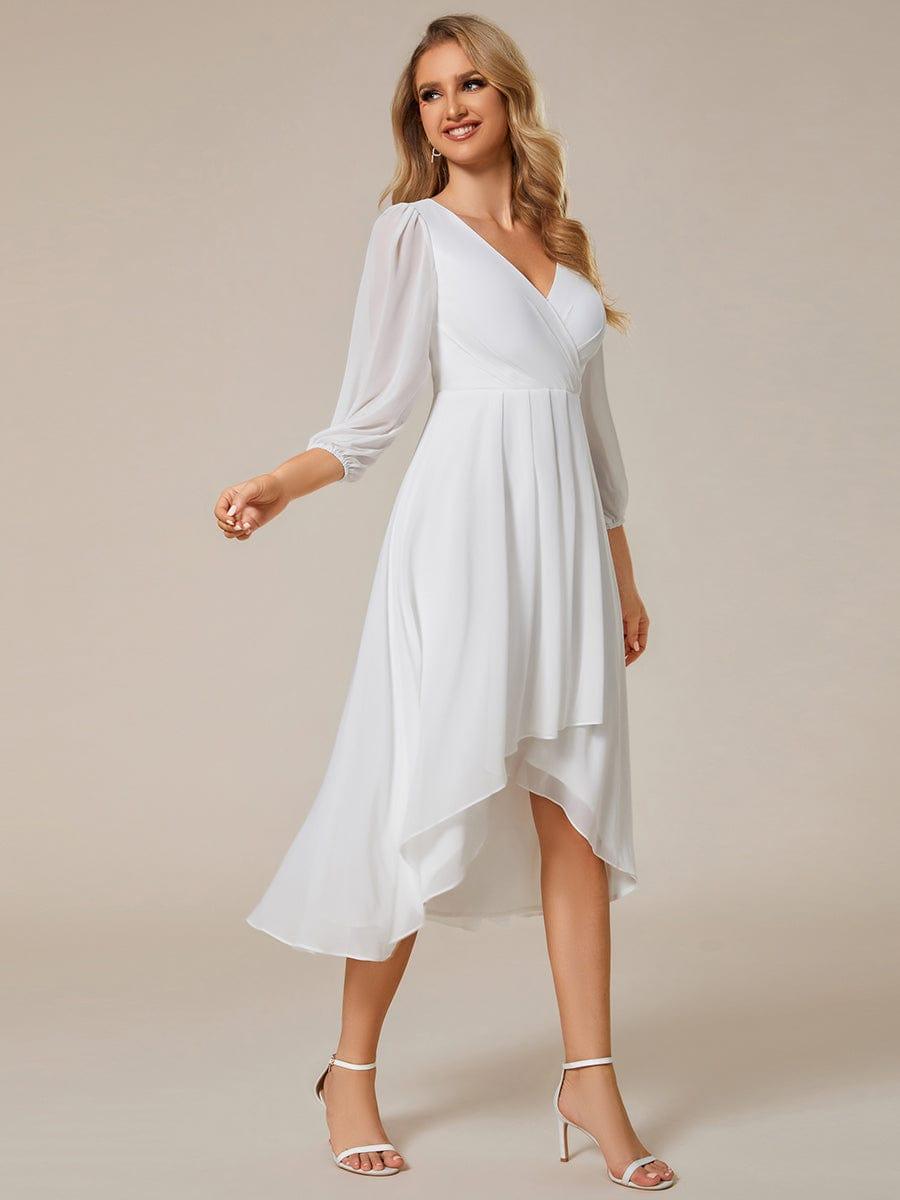 BRIAR|3/4 Sleeves Asymmetrical Hem A-Line Midi Bridesmaid Dress