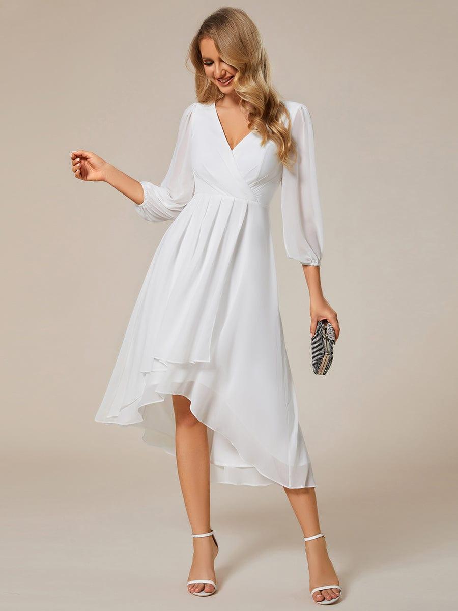 BRIAR|3/4 Sleeves Asymmetrical Hem A-Line Midi Bridesmaid Dress