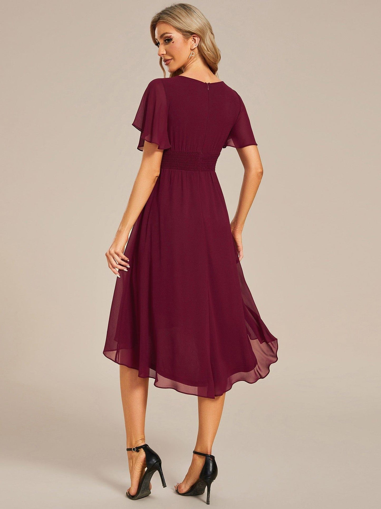 EDEN|Flowy Chiffon Round Neckline A-Line Knee Length Bridesmaid Dress