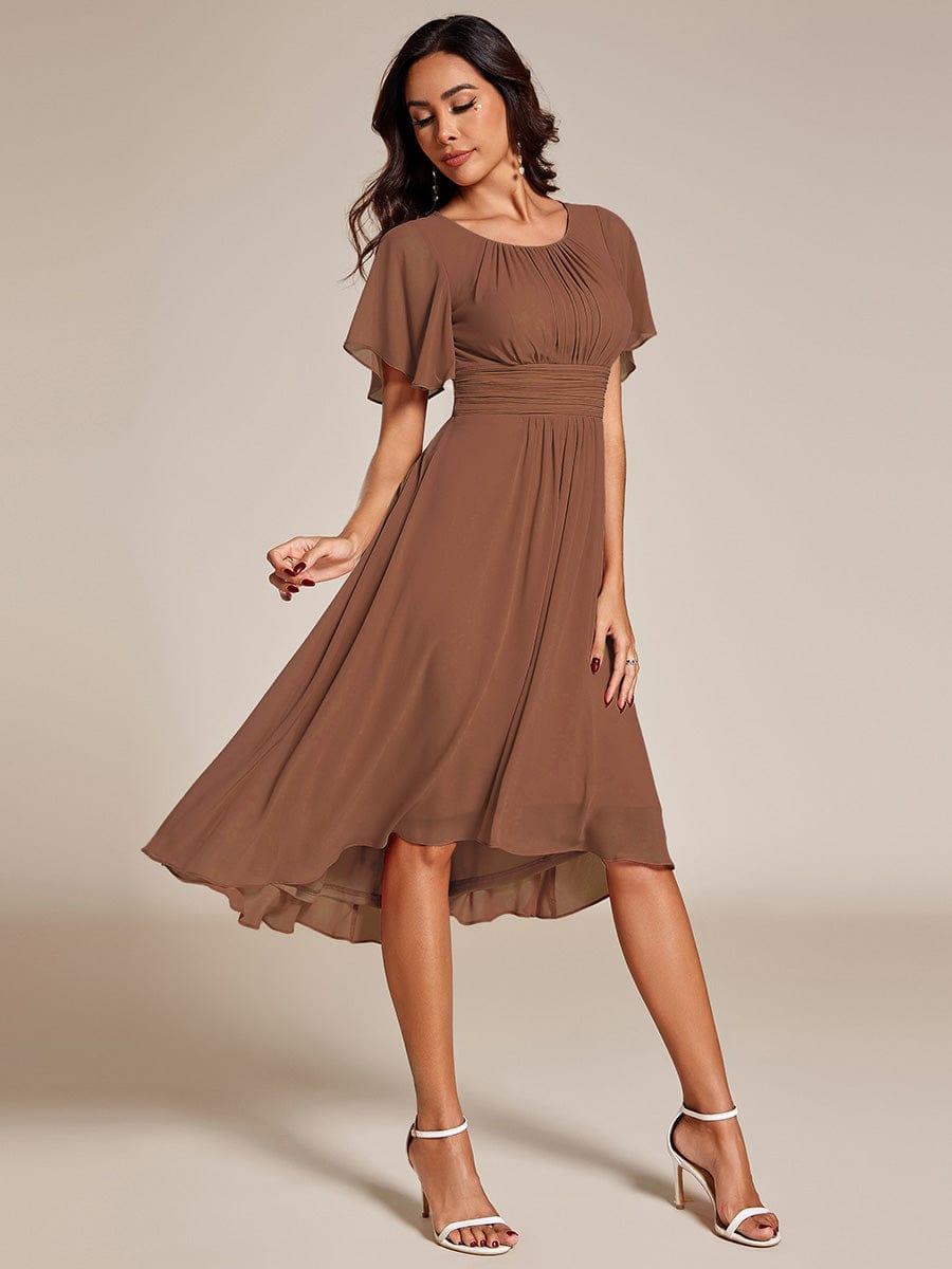 EDEN|Flowy Chiffon Round Neckline A-Line Knee Length Bridesmaid Dress