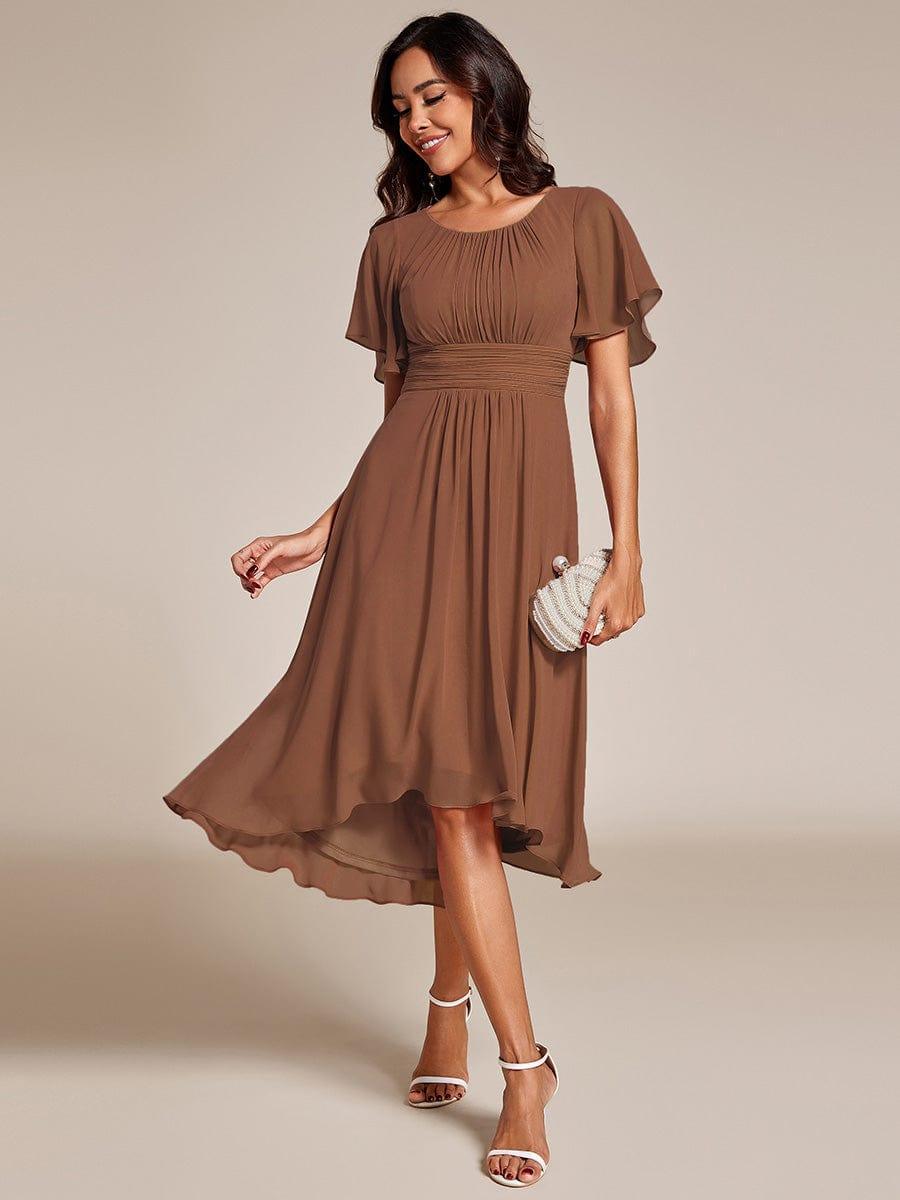 EDEN|Flowy Chiffon Round Neckline A-Line Knee Length Bridesmaid Dress
