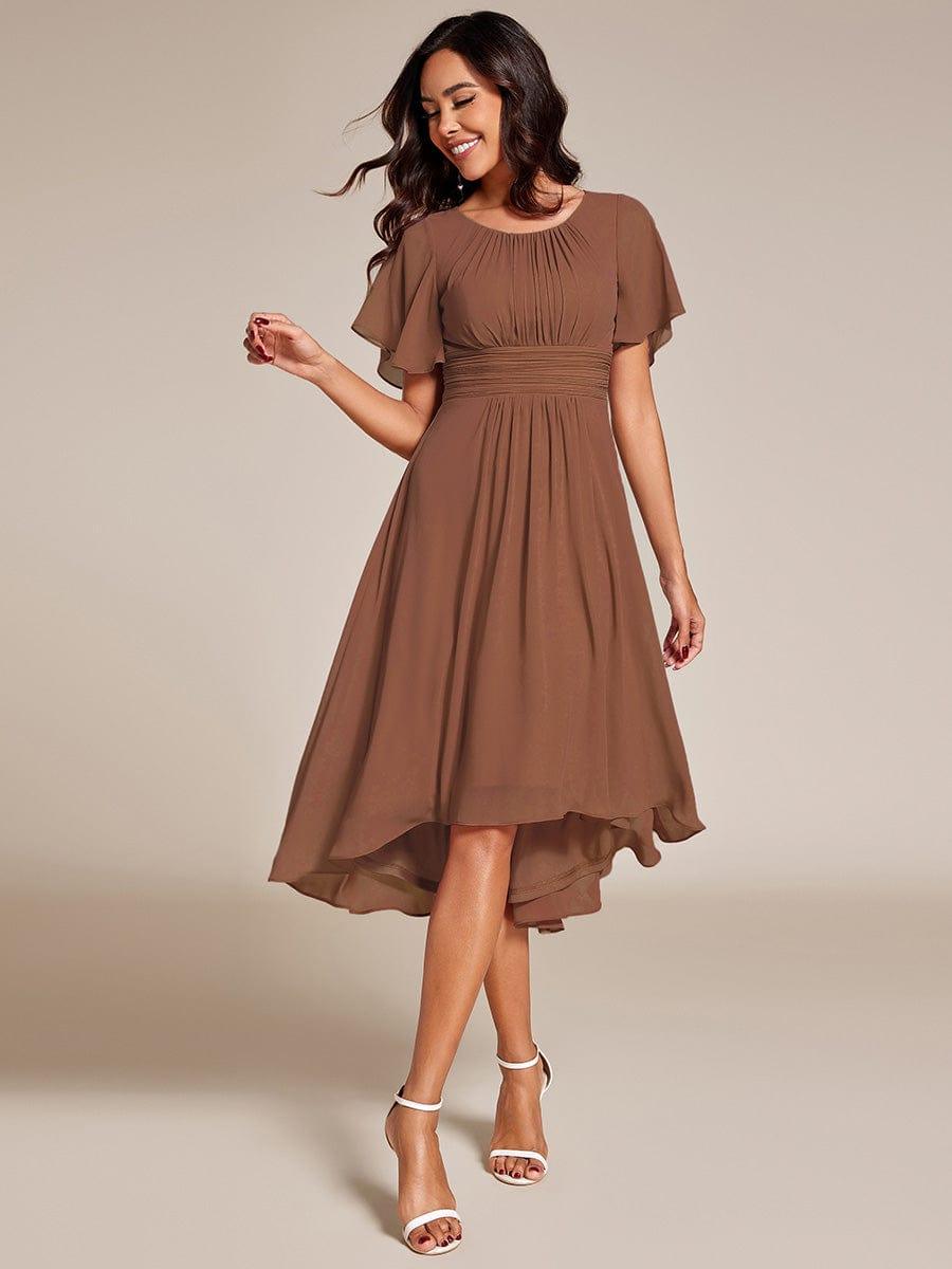 EDEN|Flowy Chiffon Round Neckline A-Line Knee Length Bridesmaid Dress