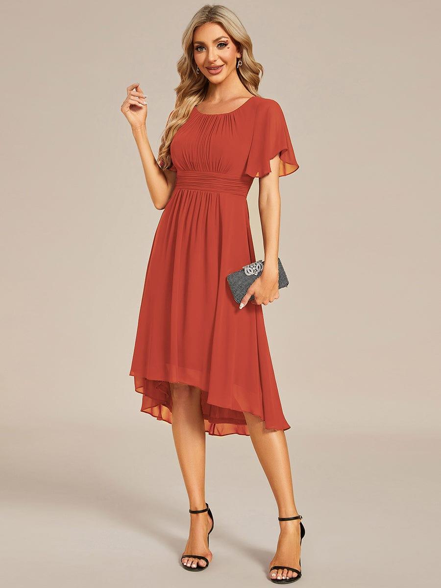 EDEN|Flowy Chiffon Round Neckline A-Line Knee Length Bridesmaid Dress
