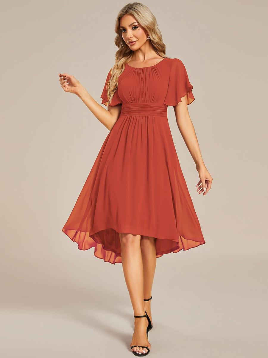 EDEN|Flowy Chiffon Round Neckline A-Line Knee Length Bridesmaid Dress