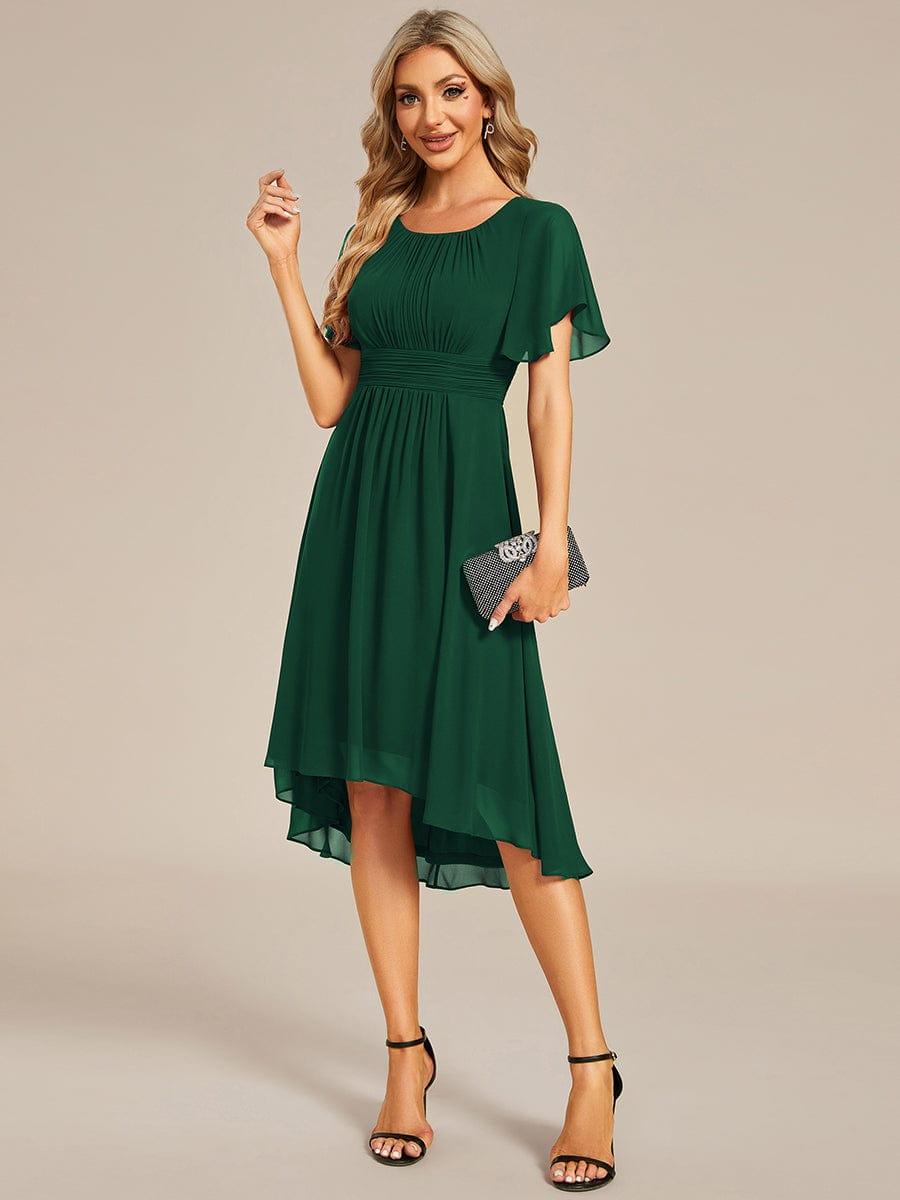 EDEN|Flowy Chiffon Round Neckline A-Line Knee Length Bridesmaid Dress