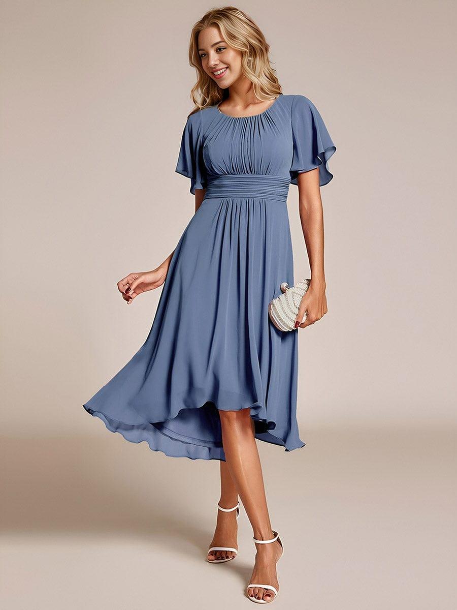 EDEN|Flowy Chiffon Round Neckline A-Line Knee Length Bridesmaid Dress
