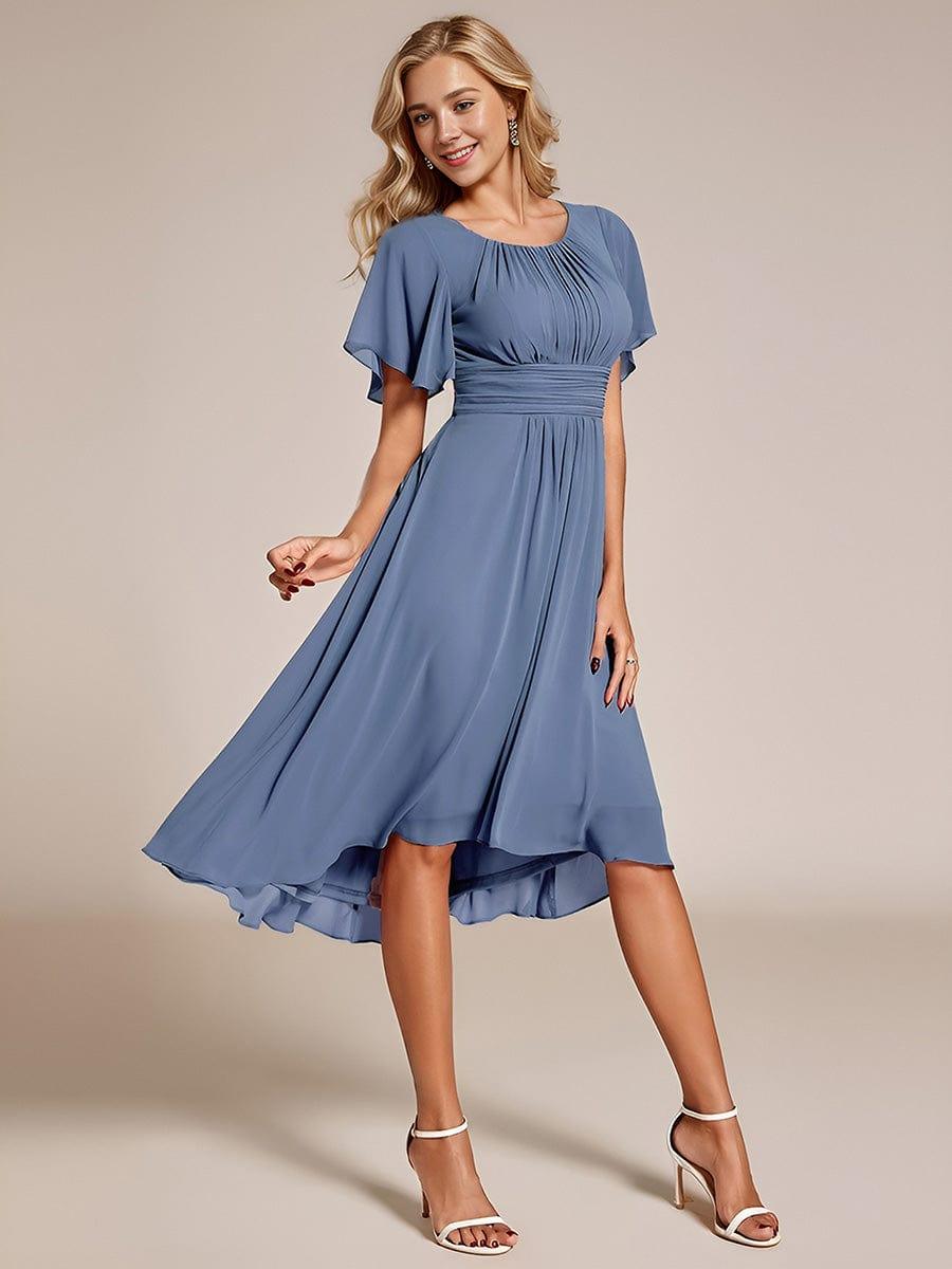 EDEN|Flowy Chiffon Round Neckline A-Line Knee Length Bridesmaid Dress
