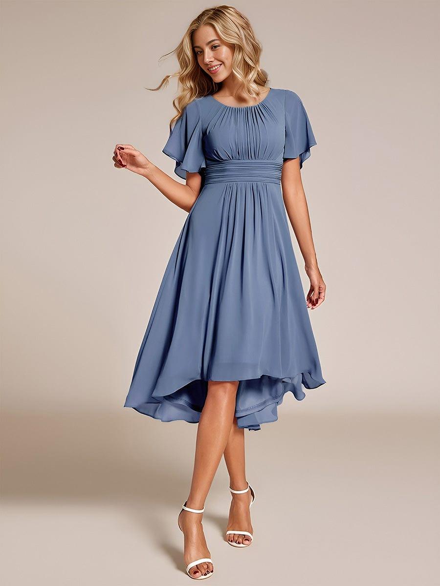 EDEN|Flowy Chiffon Round Neckline A-Line Knee Length Bridesmaid Dress